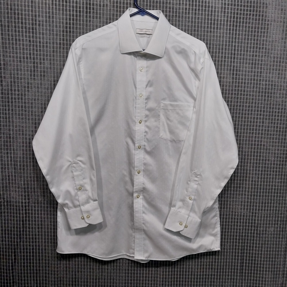 Joseph Abboud Mens Dress Shirt Regular Fit Non-Iron Herringbone 16.5 32/33 White